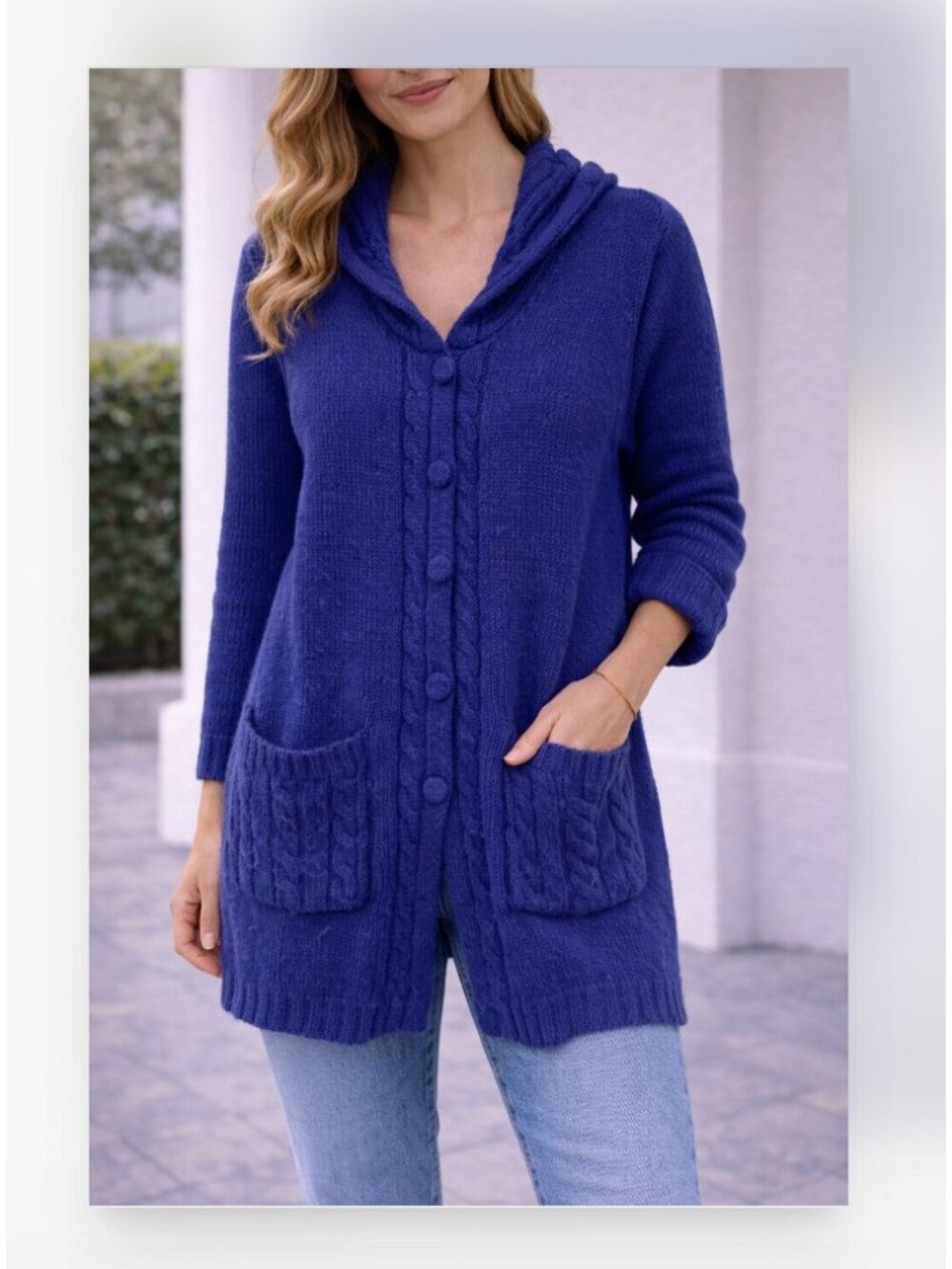 Vintage April Cornell Cardigan Sweater Womens Medium Blue Cable Knit